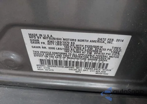 2014 Mitsubishi Outlander Sport Se from USA, damaged, VIN 4A4AR4AU1EE024300